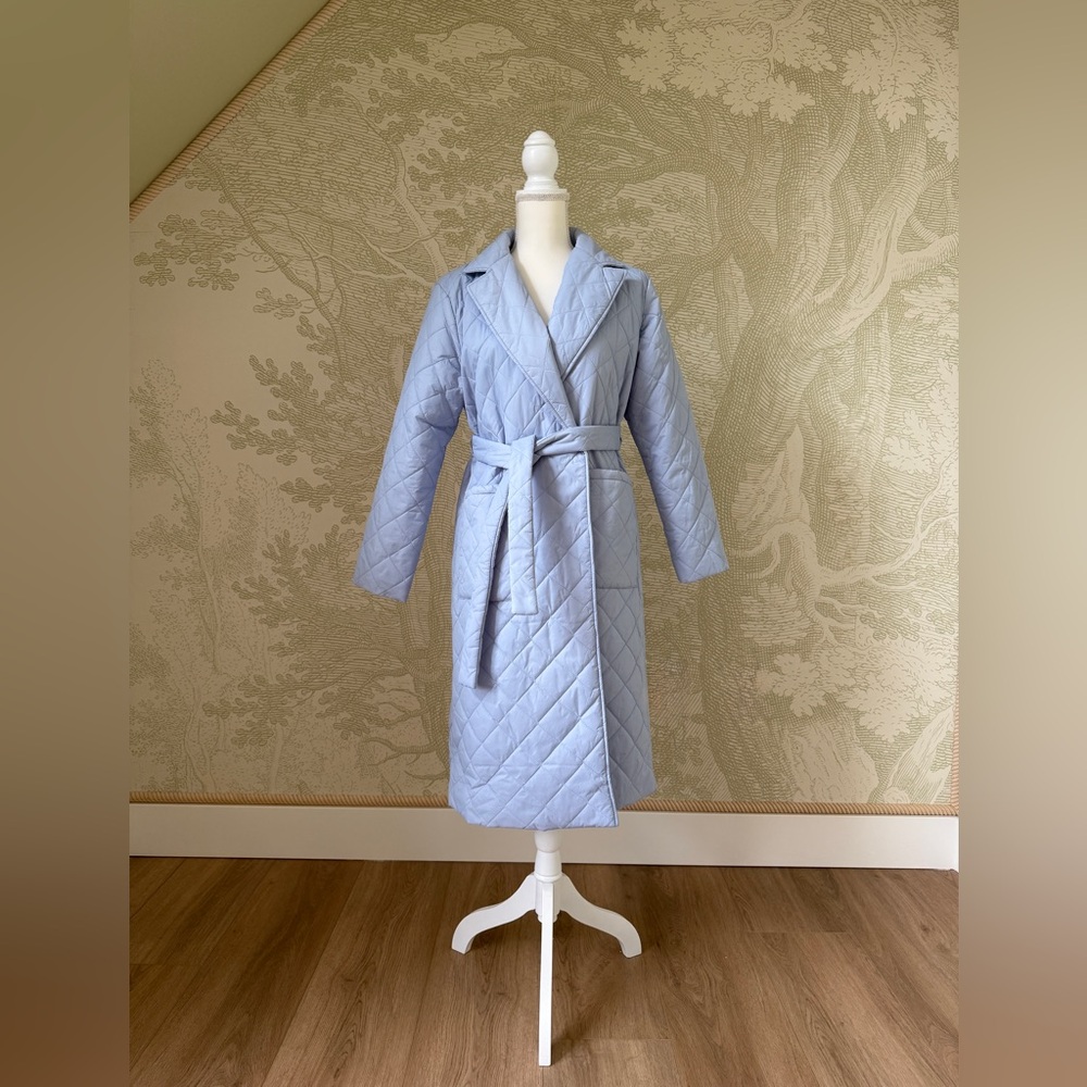 LIGHT BLUE QUILTED SPRING COAT MEDIUM SIZE MINIMALIST CHIC STYLE